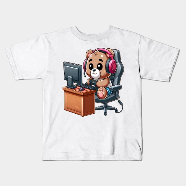 Cute Bear Pc Gamer Kawaii Kids T-Shirt by Teddy Club